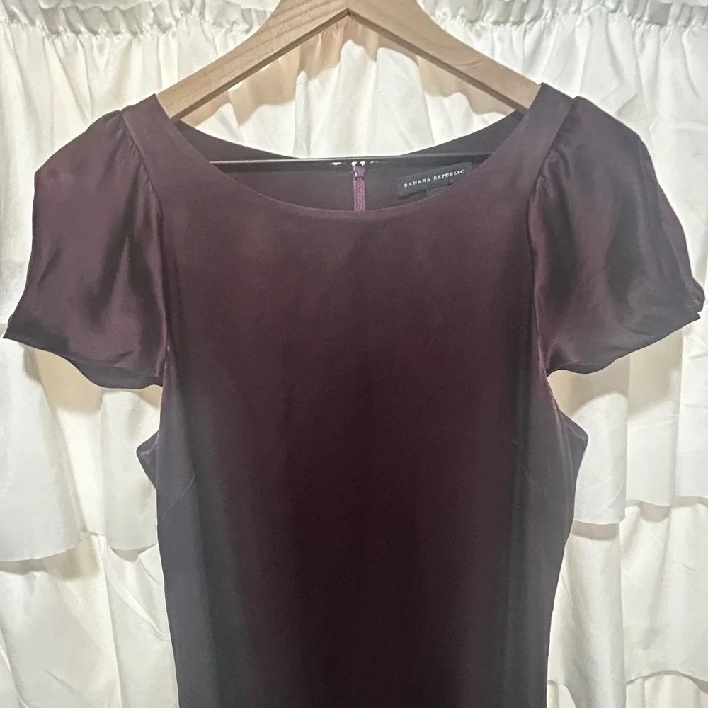 Banana Republic Silk Purple Dress Short Puff Sleeve Career Formal Womens Size 10